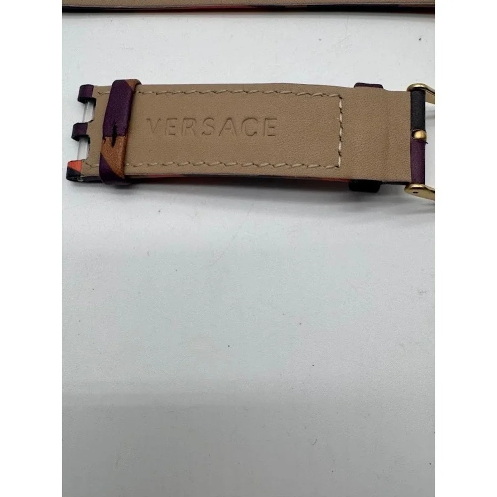 Versace 24mm Genuine Leather Watch Strap Purple Orange Gold Buckle Authentic
